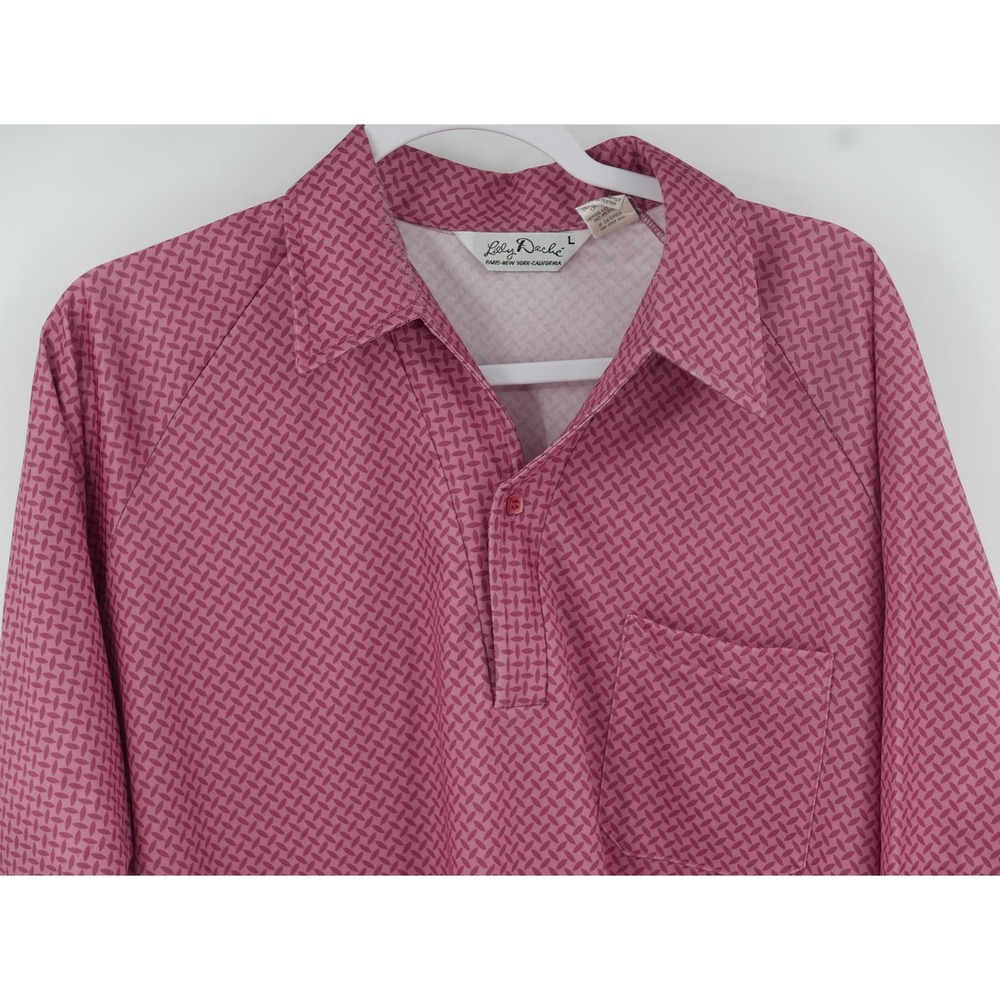 Vintage Lilly Dache Geometric Print Short Sleeve Pullover Polo Shirt Men's Large